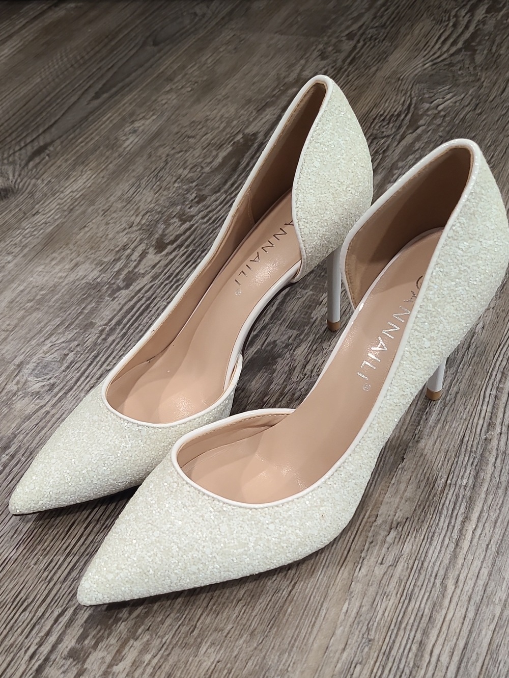 AnnaLili Elegant Cream Glitter Pointed Toe Pumps Size 7, EU 37